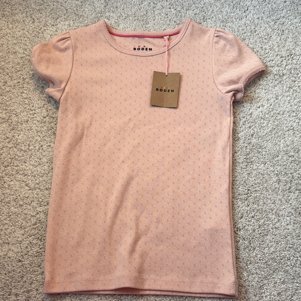 NWT Mini Boden Pink Eyelet Short Sleeve Tee size 8-9y